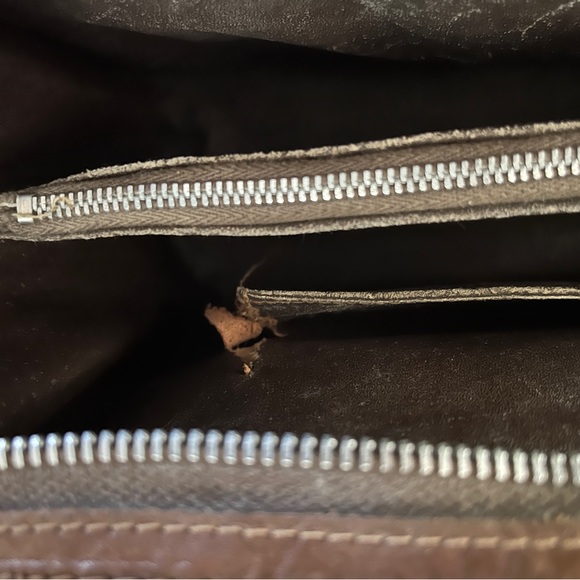 Vintage Tooled Leather Top Handle Purse Bag Chocolate Brown & White Two Tone - Picture 15 of 16